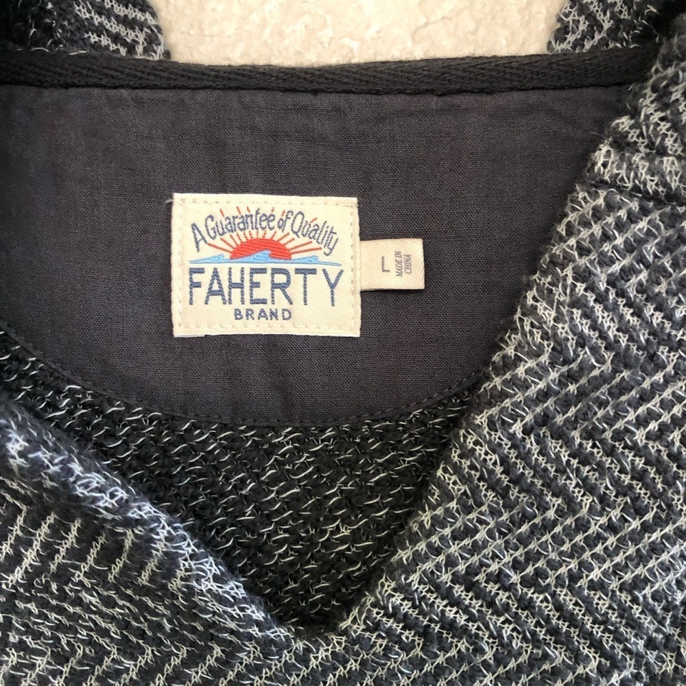 Faherty Men’s Herringbone French Terry Beach Hoodie in Granite Size L - Picture 8 of 14